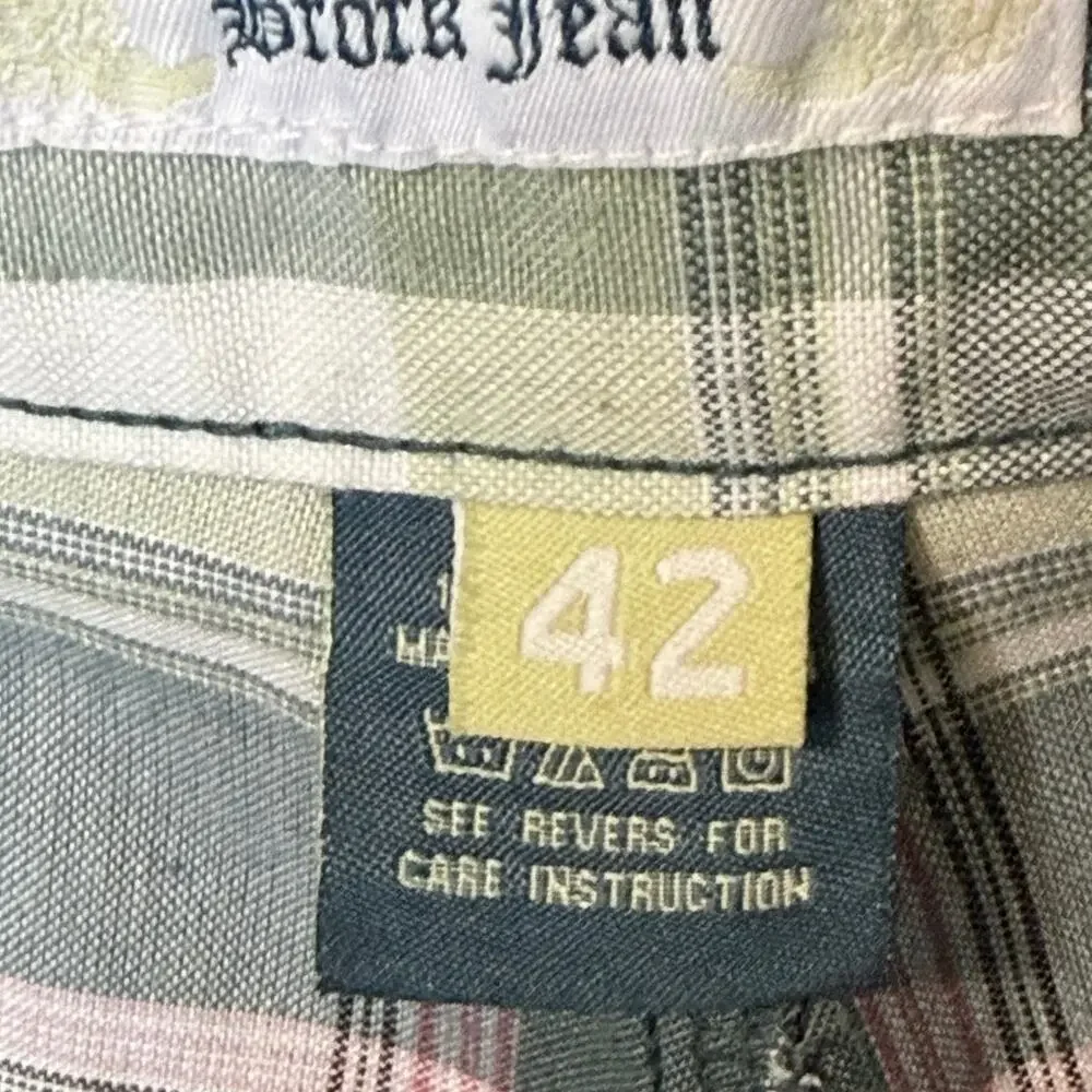 Men’s 42 Bermuda shorts green white pink madras plaid golf brand Brork Jeans